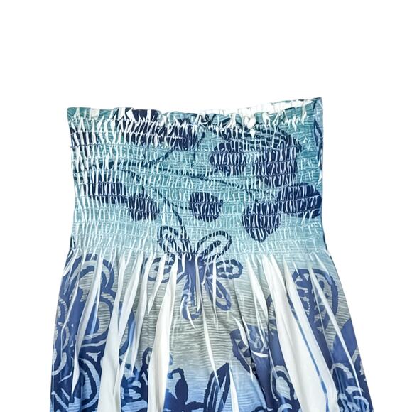 Yahada Blue Floral Smocked Strapless Maxi Dress - Medium - Picture 6 of 9